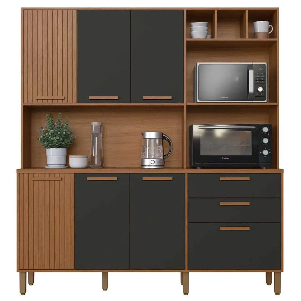 Armário de Cozinha Grecia 7 Portas 2 Gavetas Cor Freijó