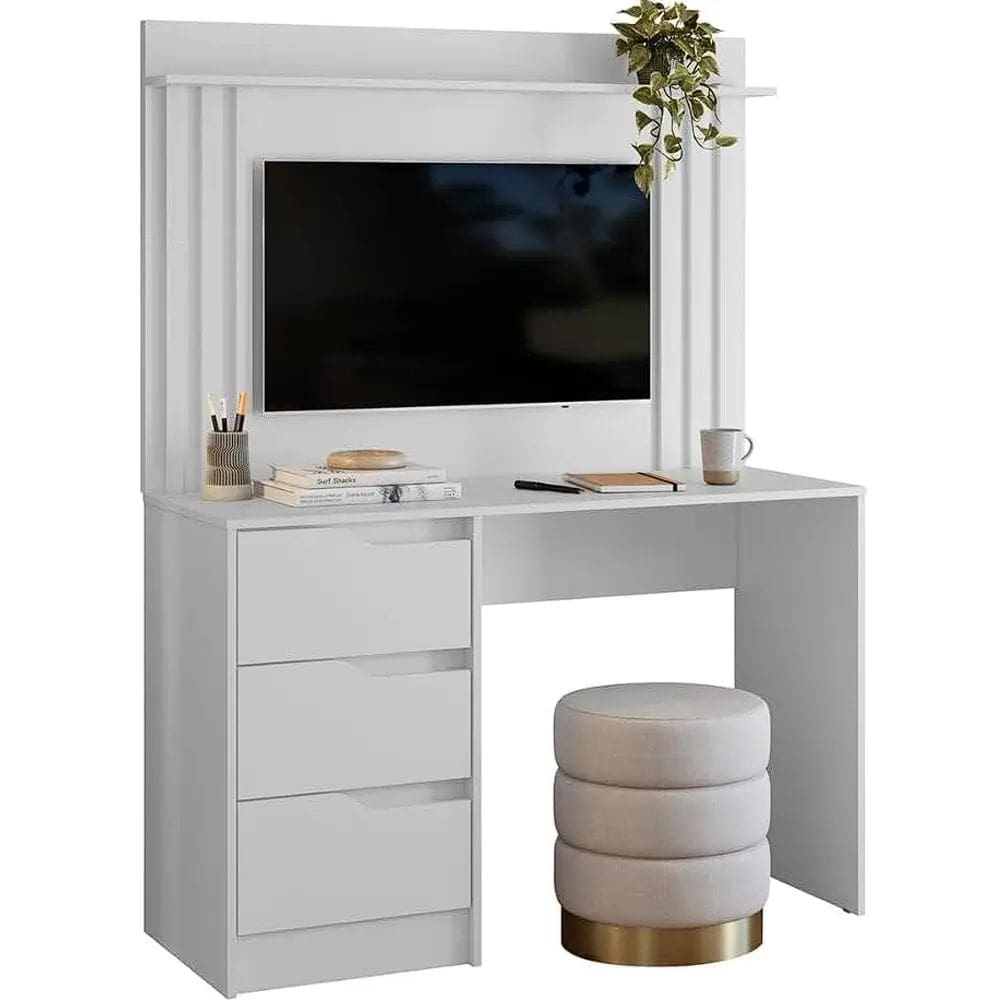 Escrivaninha Doble 3 Gavetas com Painel para TV até 42 Polegadas Ripado Albatroz Cor Branco