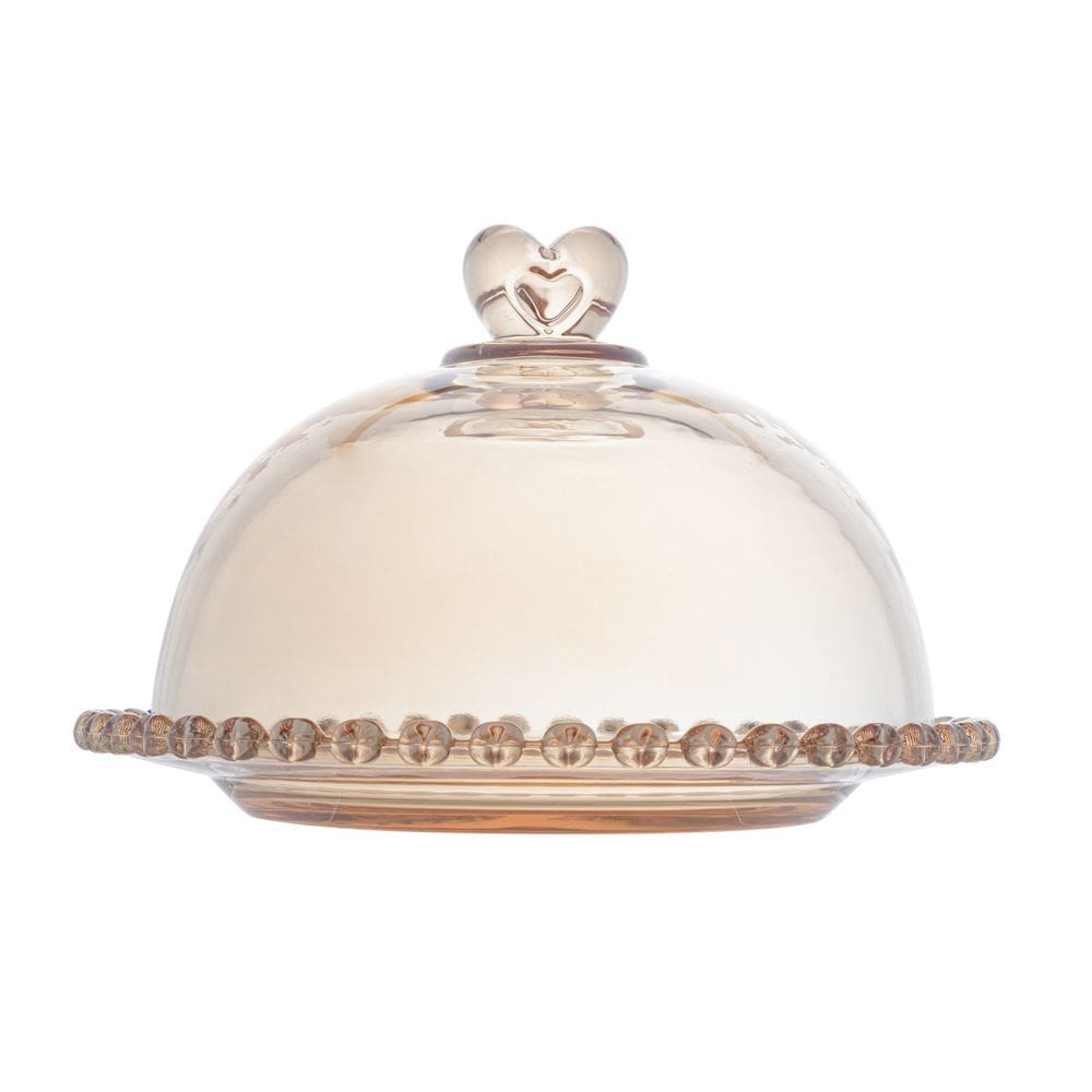 Queijeira de Cristal C/Tampa Coração Âmbar Metalizado 19,5x13cm Lyor