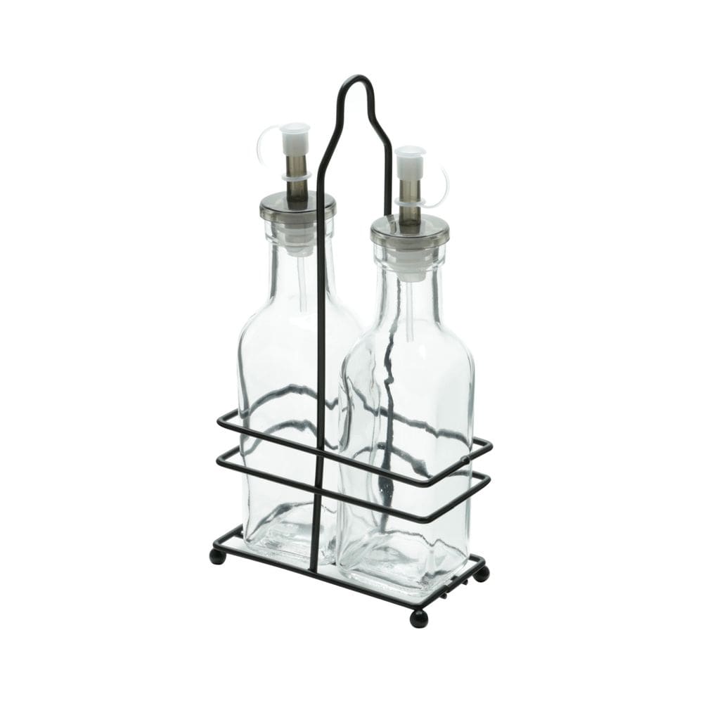 Cj 2 Galheteiros de Vidro 200ml C/Suporte de Metal Preto Lyor