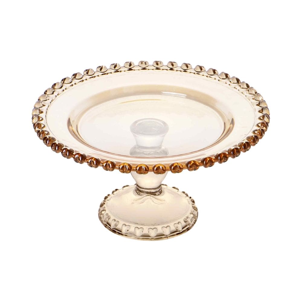 Prato de Cristal C/Pé para Bolo/Doces Coração Âmbar Metalizado 19,5x10,5cm Lyor