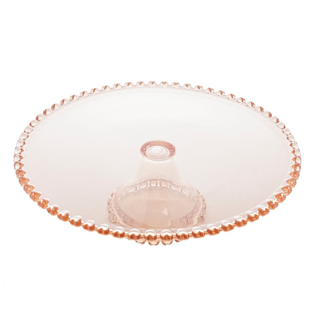 Prato de Cristal C/Pé para Bolo/Doces Coração Âmbar Metalizado 31,5x10cm Lyor