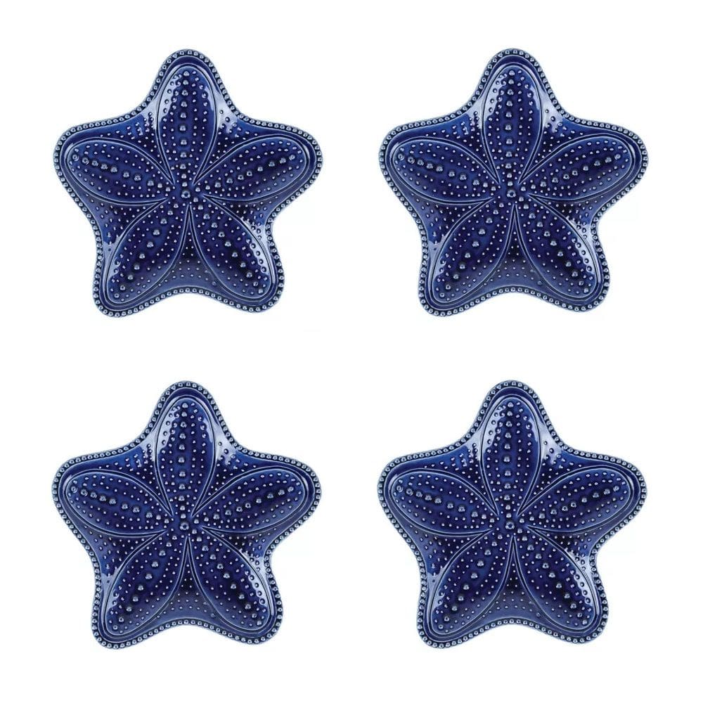 Cj 4 Mini Pratos Estrela do Mar Decorativa de Cerâmica Ocean Azul 15cm Bon Gourmet