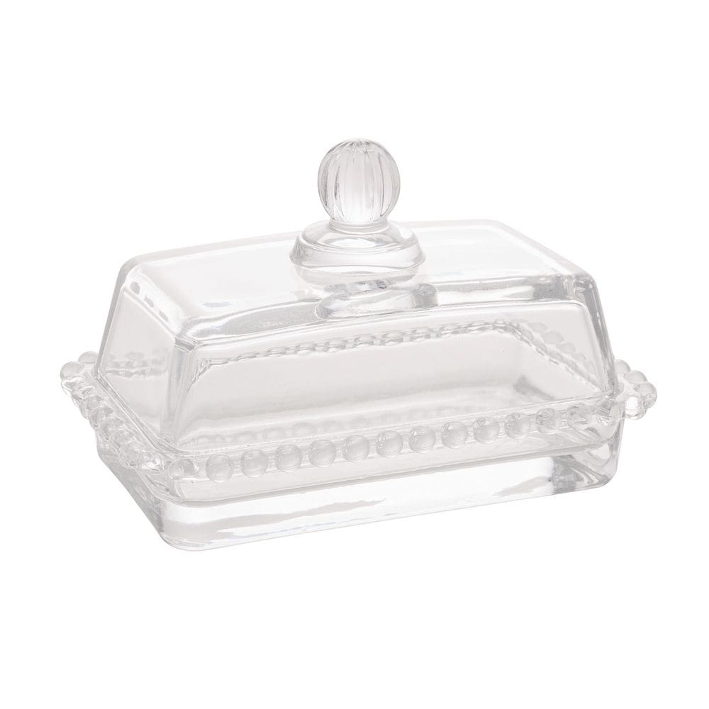 Manteigueira de Cristal C/Tampa Pearl Bolinha Transparente 17x10cm Wolff