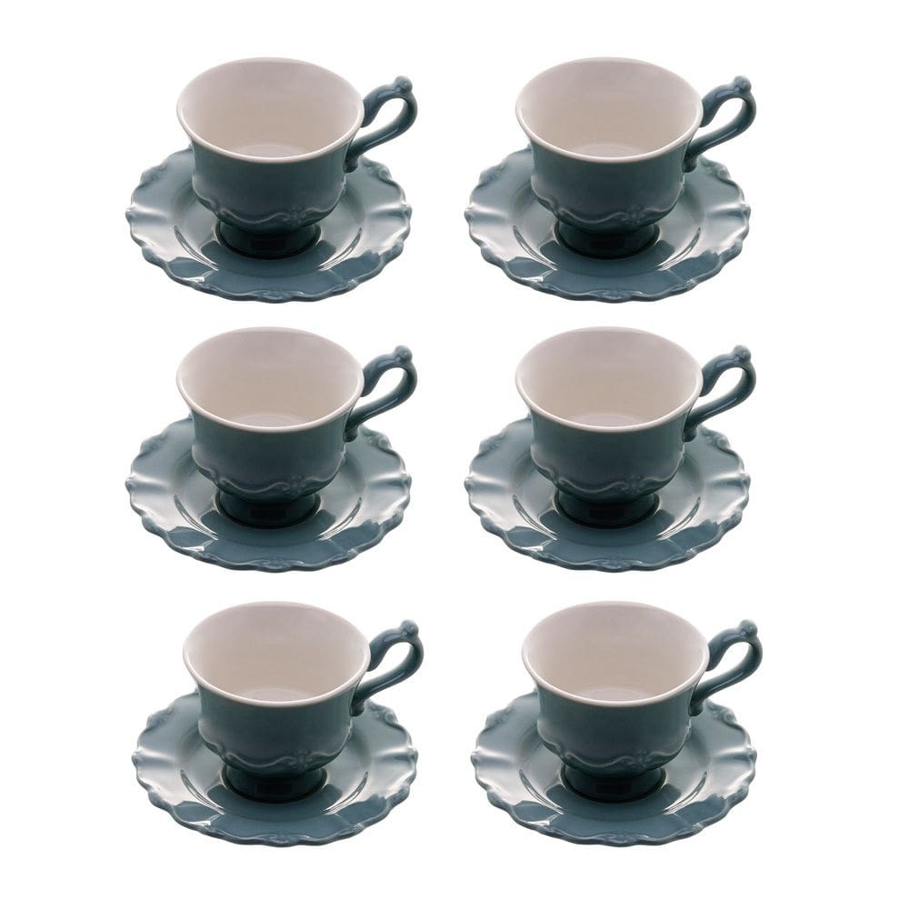 Cj 6 Xícaras P/Café C/Pires de Porcelana Fancy Menta 90ml Wolff