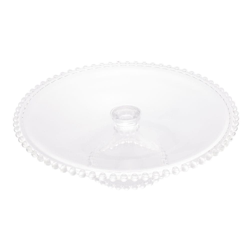 Prato de Cristal C/Pé para Bolo/Doces Pearl Bolinha Transparente 31x11cm Wolff