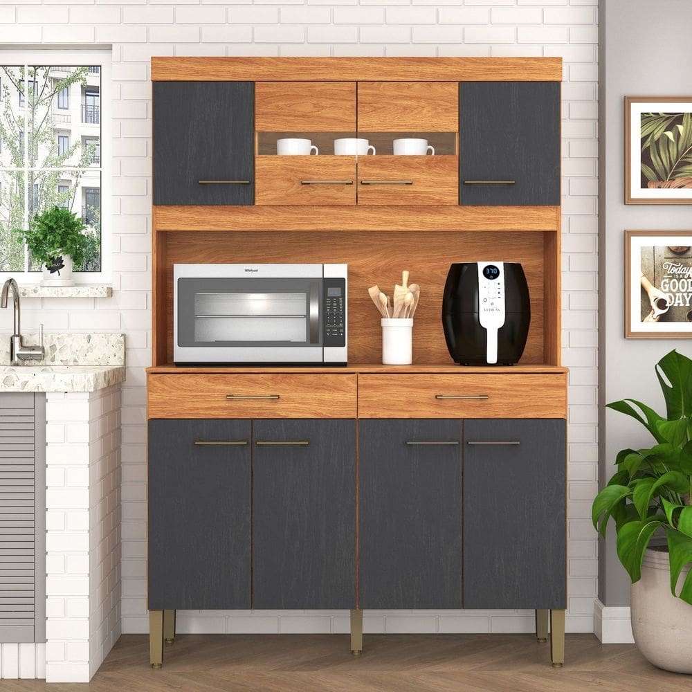 Kit Cozinha Laura 120cm 8 Portas 2 Gavetas Cinamomo/Grafite