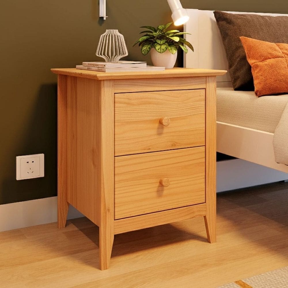 Mesa de Cabeceira 2 Gavetas em Madeira Maciça Nest Natural Pine