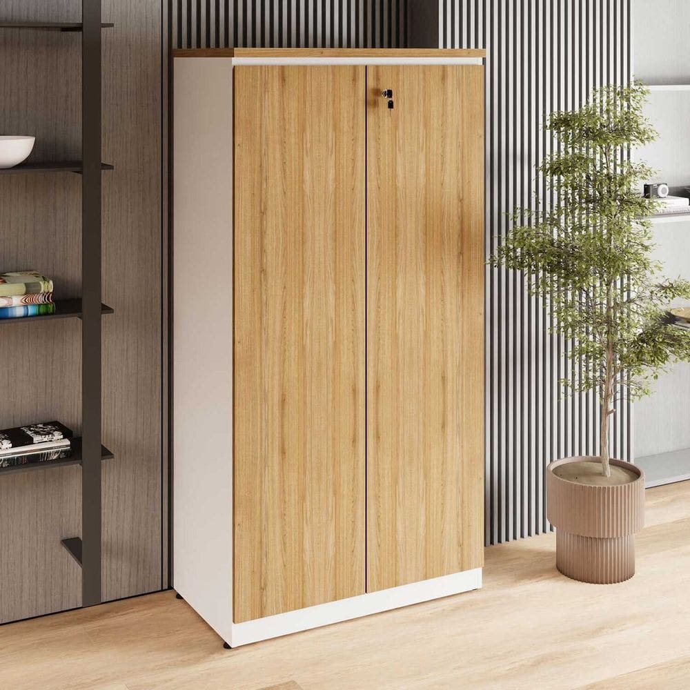 Armário Alto 160cm para Escritório 2 Portas com Chave Corporate F5 Macadâmia / Branco