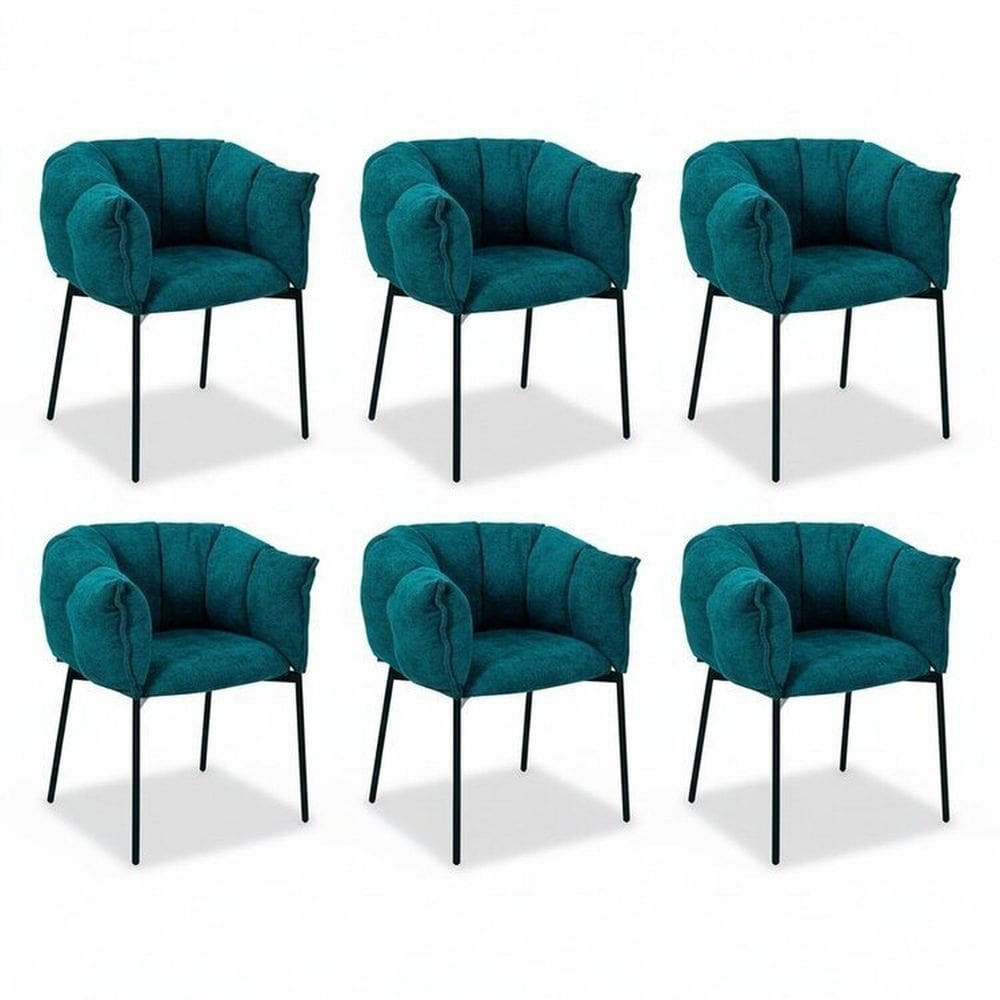 Kit 6 Cadeiras para Sala de Jantar Estofadas com Base de Aço Joy Azul Entardecer
