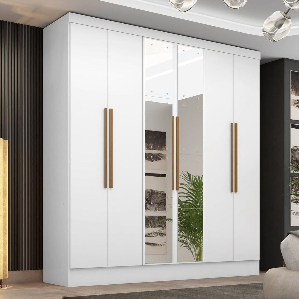 Guarda-roupa 6 Portas 3 Gavetas com Espelho Lisboa Espresso Móveis Branco
