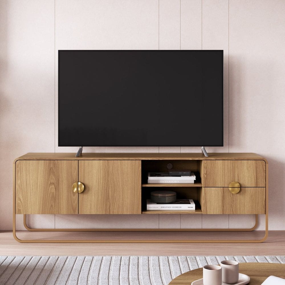 Rack para Tv 65 Polegadas 180cm 2 Portas 2 Gavetas Orgânico Pé Metal Luna Hanover/Dourado