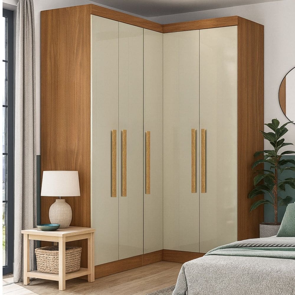 Guarda-roupa Modulação de Canto com Puxadores Mdf Paris Cinamomo/Off White