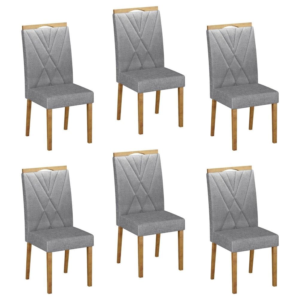 Conjunto 6 Cadeiras para Sala de Jantar Pés em Madeira Maciça Lara Prata