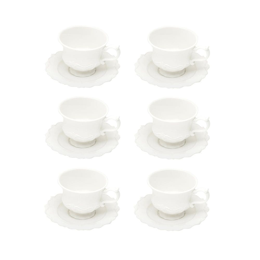 Cj 6 Xícaras P/Café C/Pires de Porcelana Fancy Branco 90ml Wolff