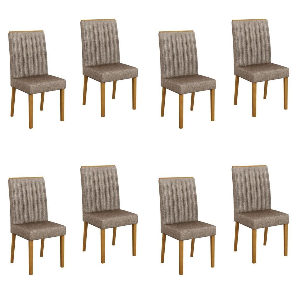 Conjunto 8 Cadeiras para Sala de Jantar Pés em Madeira Maciça Mari Bege