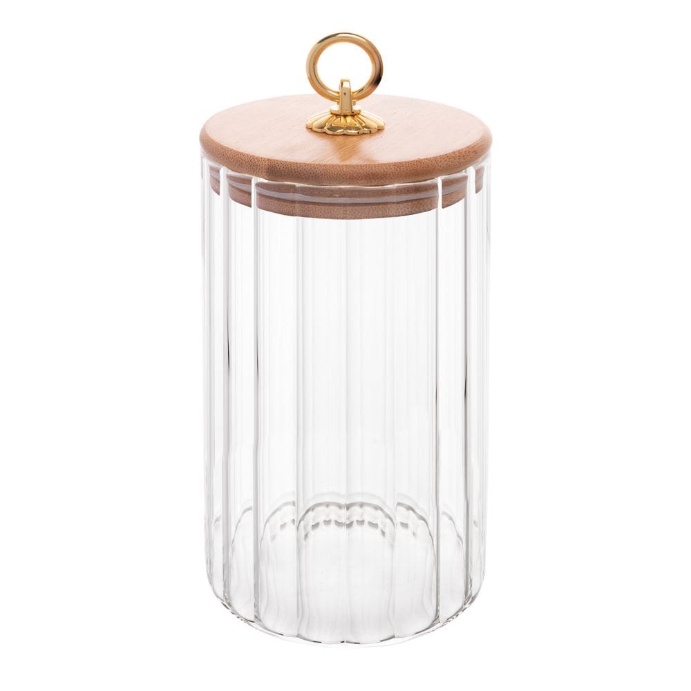 Pote Porta Mantimentos de Vidro Canelado C/Tampa Hermética de Bambu e Puxador de Metal Classic 850ml Wolff