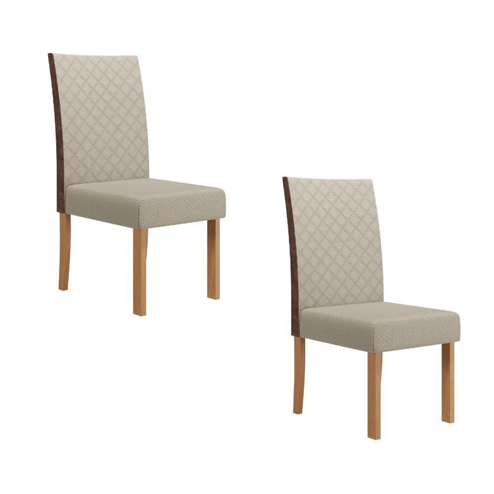 Kit 2 Cadeiras Semplice Linho Encosto Courino Helo Mel/Cinza/Marrom