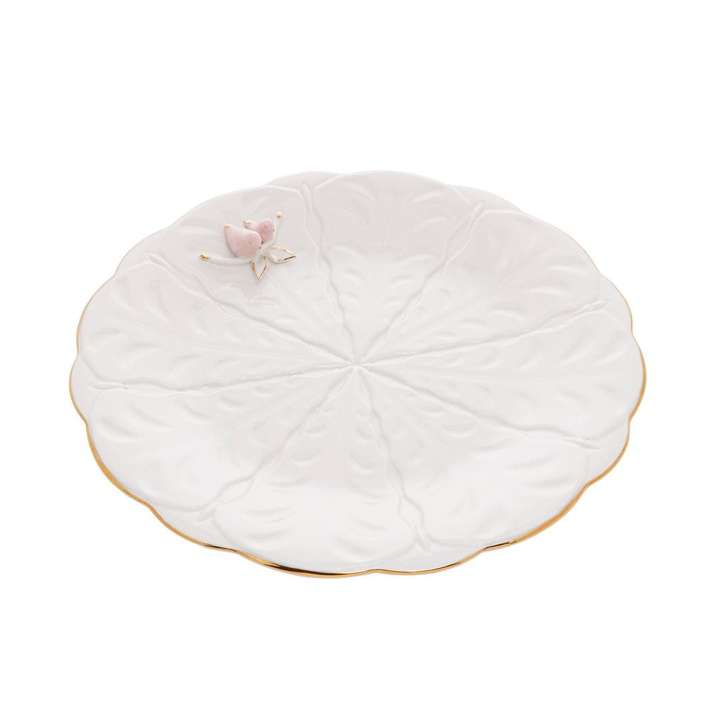 Prato de Porcelana Branca P/Bolo Birds Design Plate Colorido 29,5x3,2cm Wolff