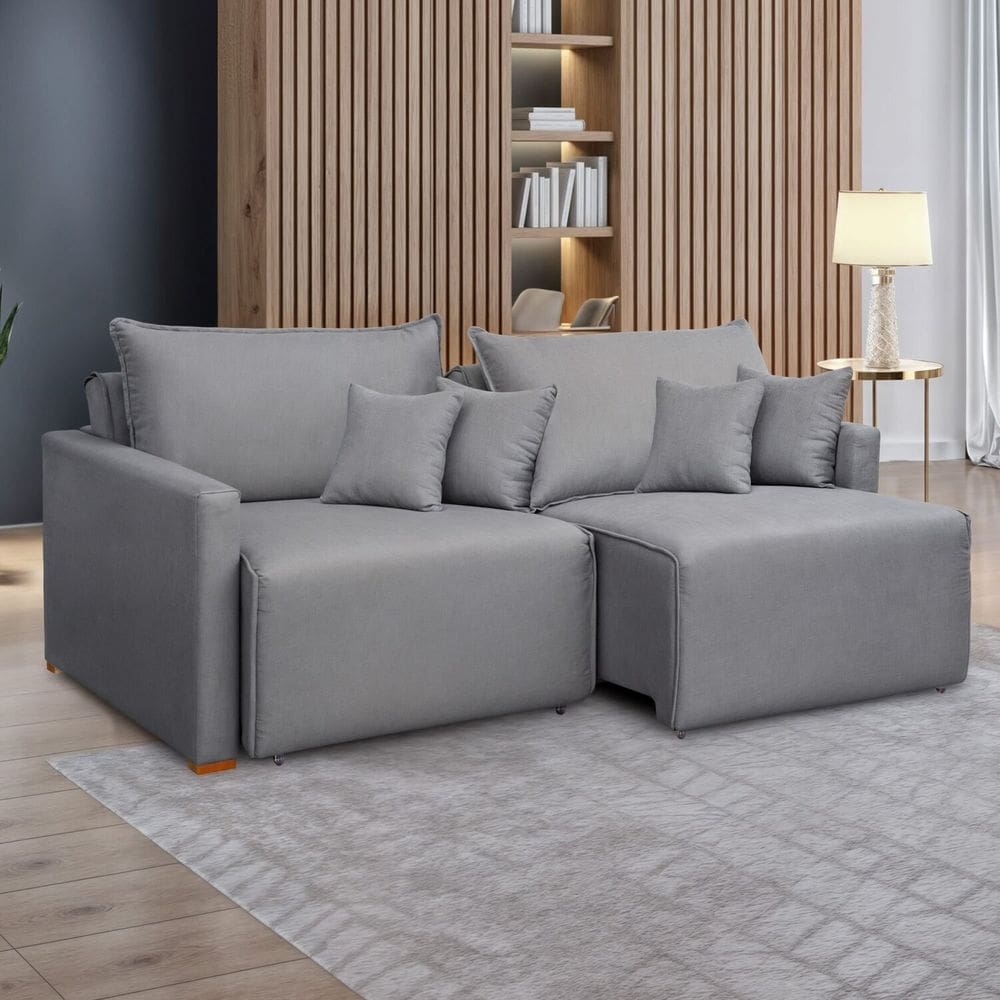 Sofá Cama Retrátil e Reclinável 180cm Linho Júlia Cinza