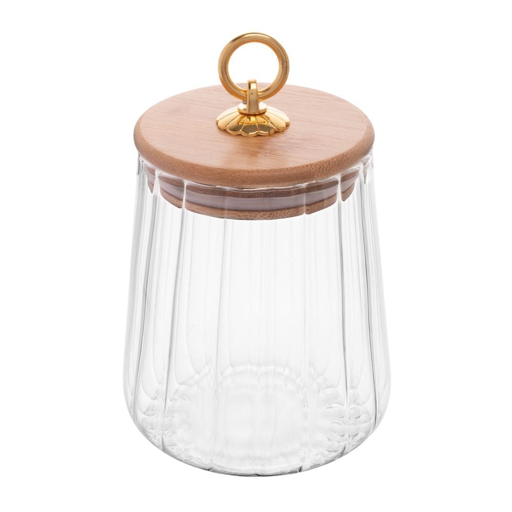 Pote Porta Mantimentos de Vidro Canelado C/Tampa Hermética de Bambu e Puxador de Metal Classic 650ml Wolff
