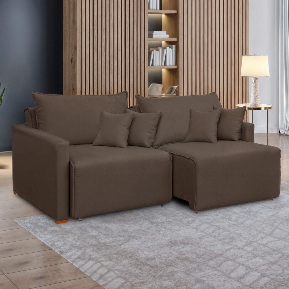 Sofá Cama Retrátil e Reclinável 180cm Linho Júlia Marrom