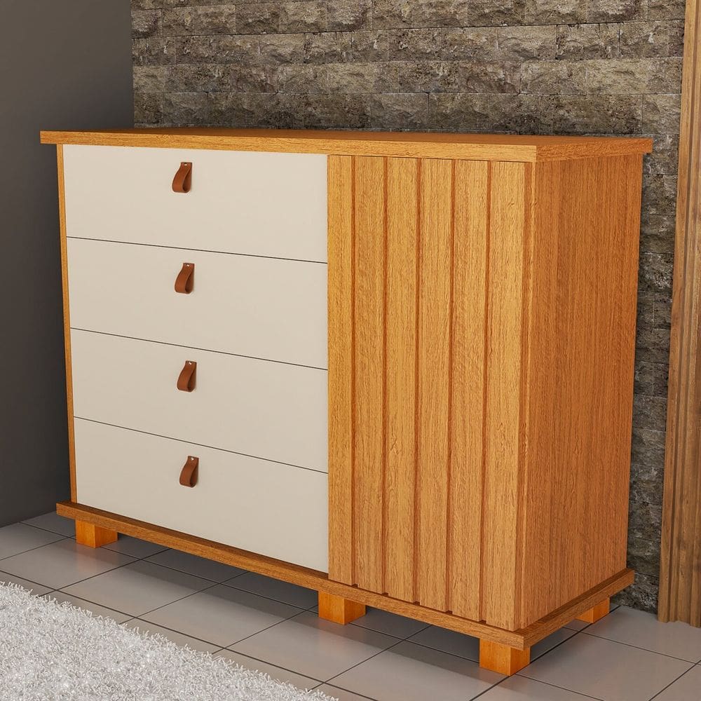 Cômoda Ripado para Quarto 120cm X 94cm Talismã Naturale/Off White