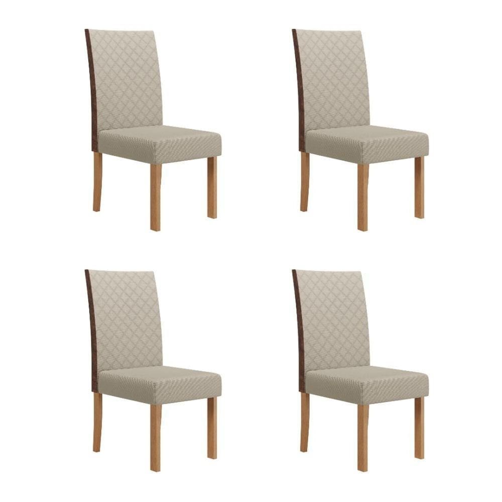 Kit 4 Cadeiras Semplice Linho Encosto Courino Helo Mel/Cinza/Marrom