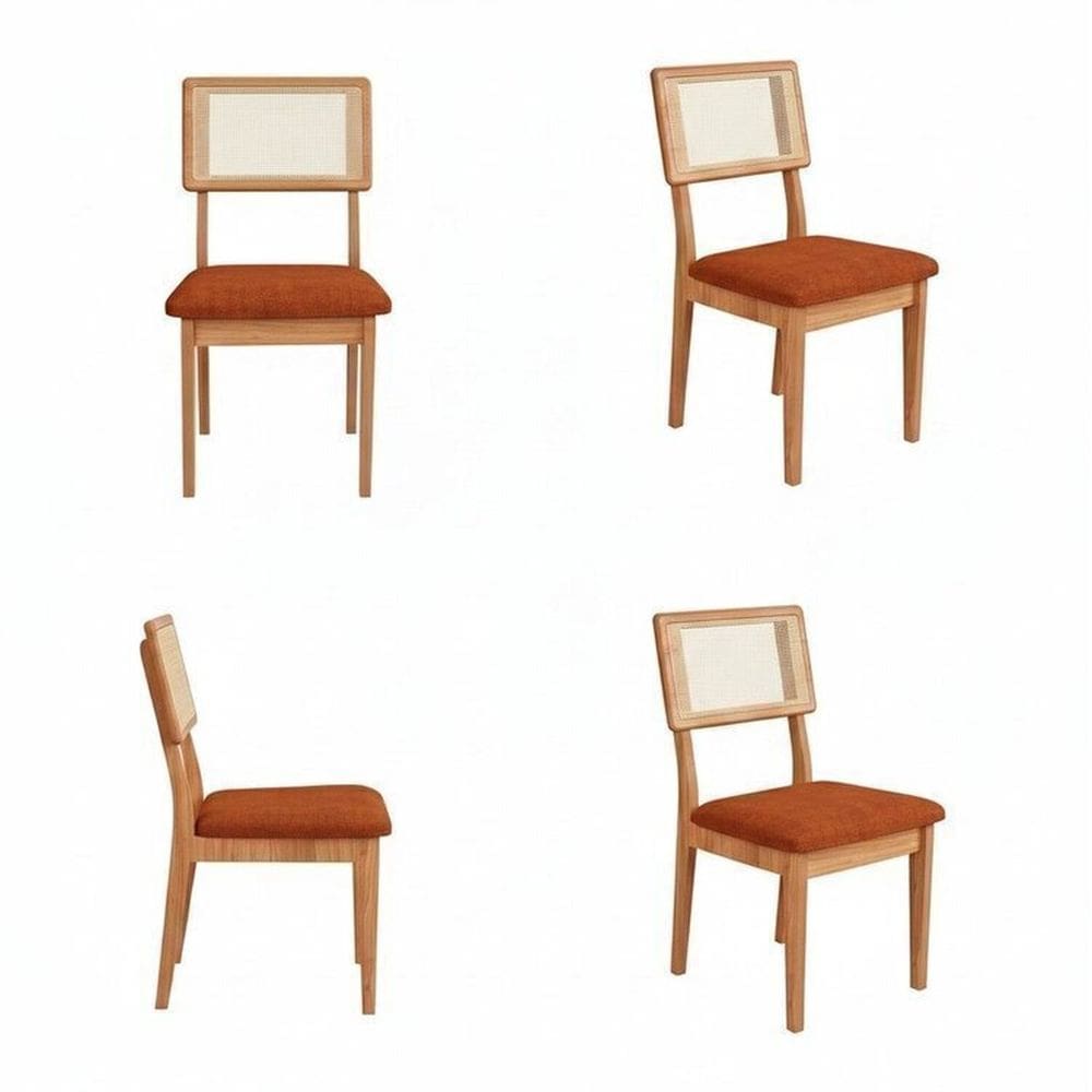 Kit 4 Cadeiras Estofadas Encosto Telado Estrutura 100% Mdf Bolonha Amadeirado/Terracota