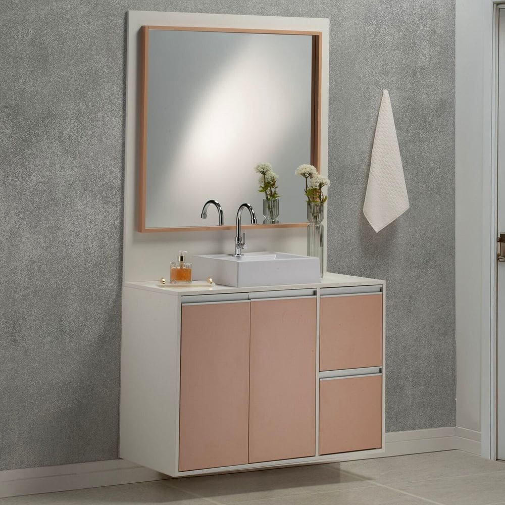 Gabinete e Espelheira Plena Premium 120cm Elite Branco/Salmão