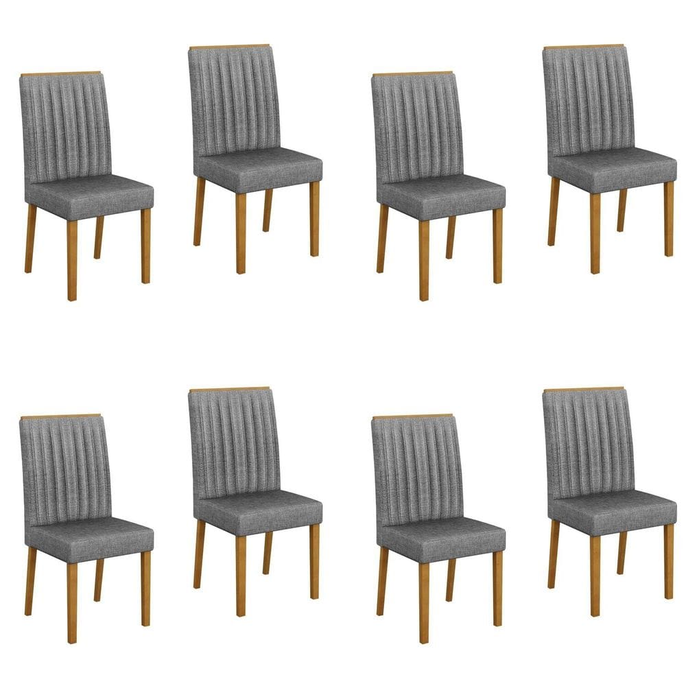 Conjunto 8 Cadeiras para Sala de Jantar Pés em Madeira Maciça Mari Prata