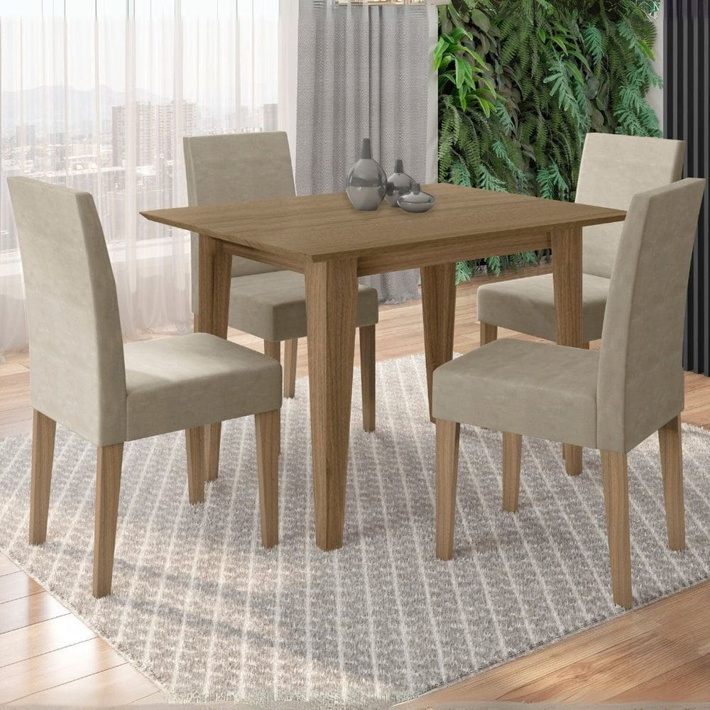 Conjunto Sala de Jantar Mesa Retangular Kate 120cm 4 Cadeiras Josi Carvalho