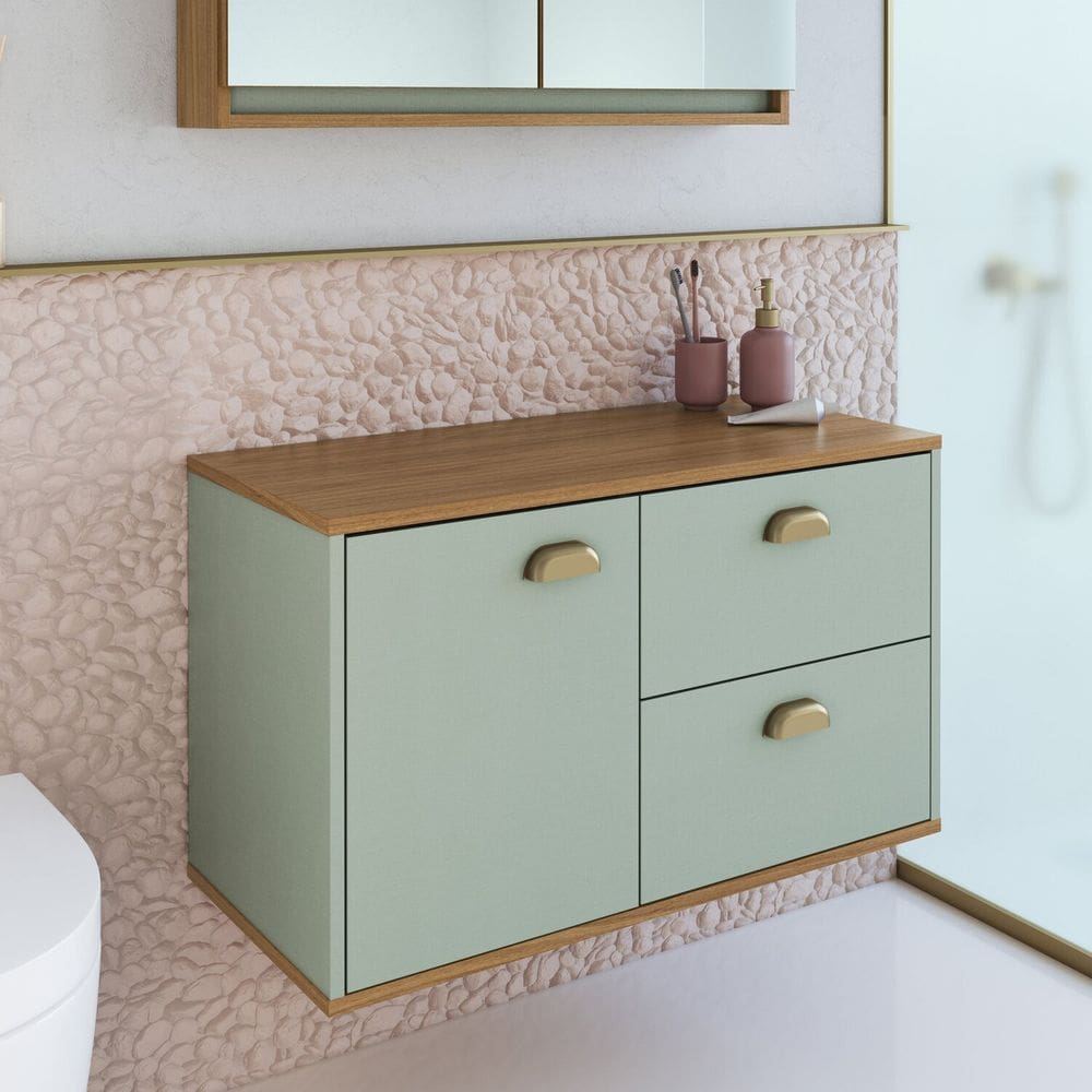 Gabinete de Banheiro 80cm 100% Mdf com 1 Porta e 2 Gavetas sem Cuba Lívia Freijó/Moscatel