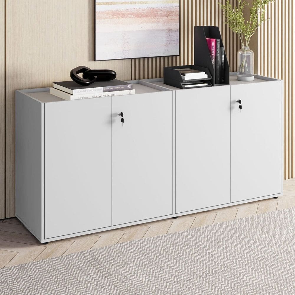 Armário Baixo 158,5cm Duplo com 4 Portas Tampo Embutido Corporate Cinza
