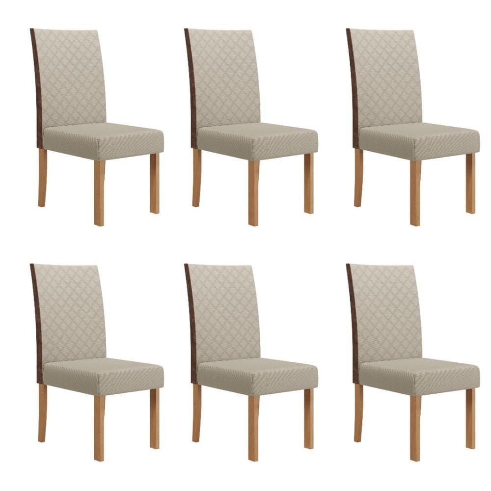 Kit 6 Cadeiras Semplice Linho Encosto Courino Helo Mel/Cinza/Marrom