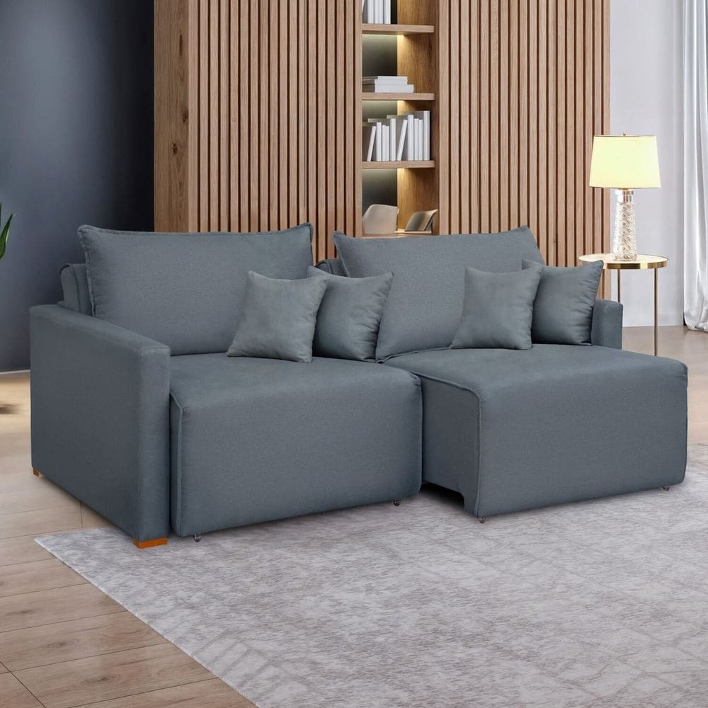 Sofá Cama Retrátil e Reclinável 180cm Linho Júlia Cinza