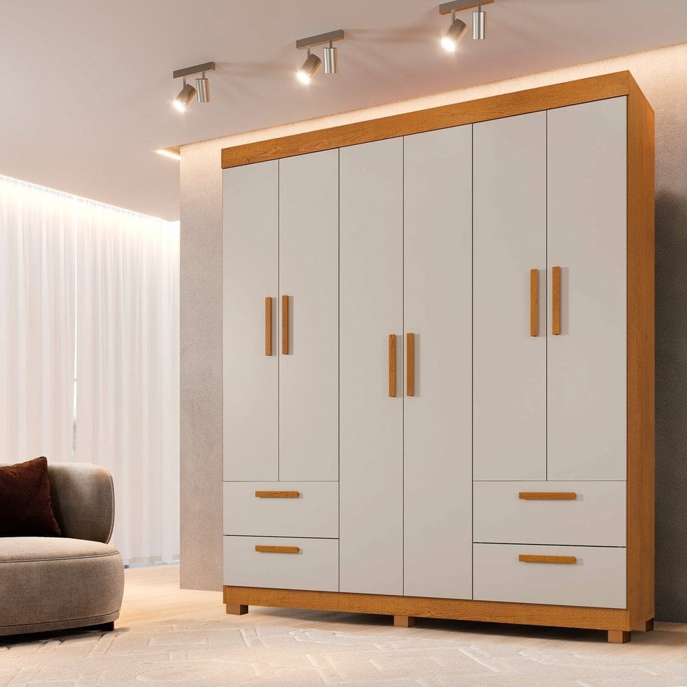 Guarda-roupa Casal 6 Portas 4 Gavetas 100% Mdf Flórida Espresso Móveis Cinamomo/Off White