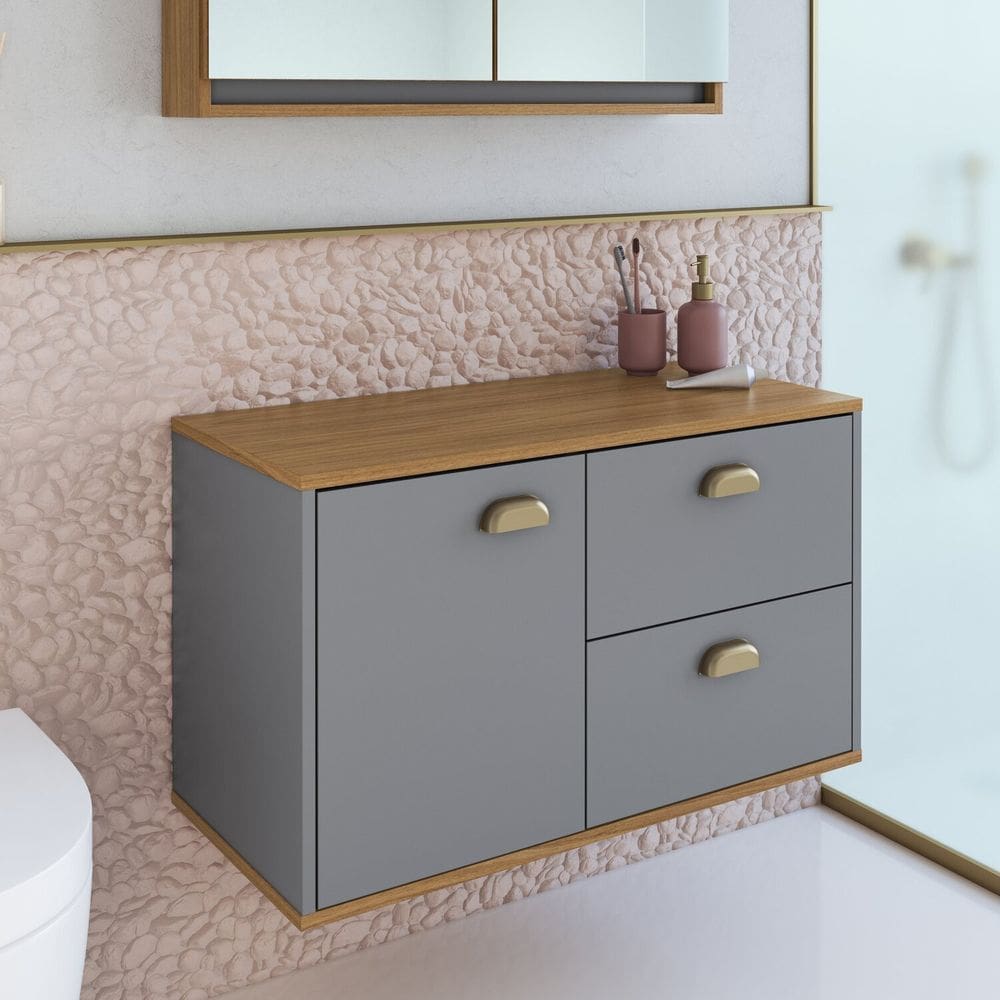 Gabinete de Banheiro 80cm 100% Mdf com 1 Porta e 2 Gavetas sem Cuba Lívia Freijó/Urbi