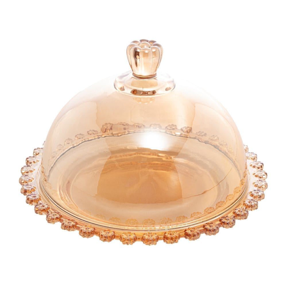 Queijeira de Cristal C/Tampa Daisy Âmbar 20x12cm Wolff