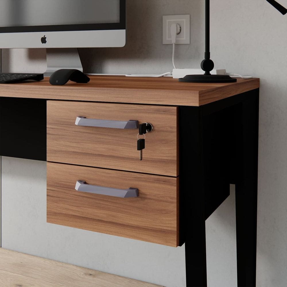 Gaveteiro Suspenso para Mesa de Escritório 2 Gavetas com Chave Corporate Nogal/Preto