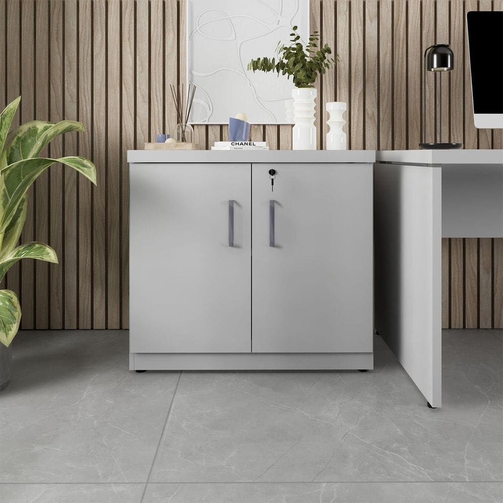 Armário Baixo para Escritório 80cm X 45cm com 2 Portas e Chave Corporate Cinza