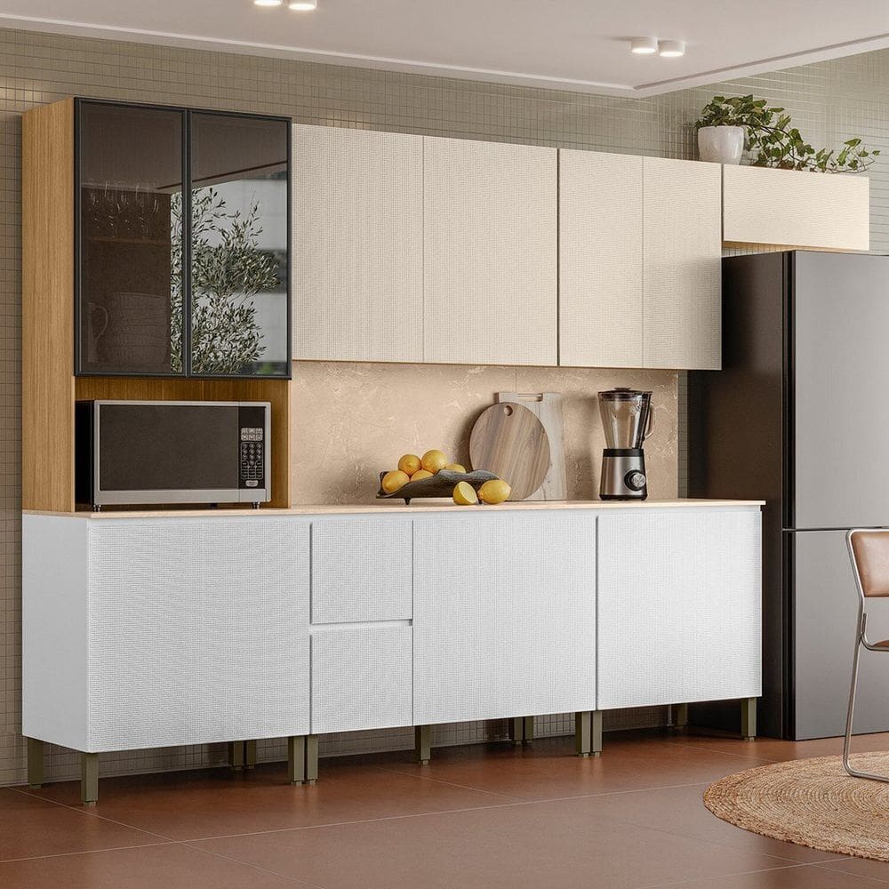 Cozinha Compacta 8 Peças em Mdp Art Freijó / Ártico / Soft