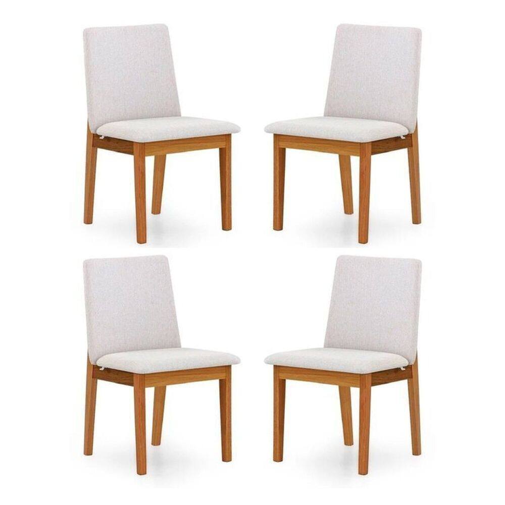 Kit 4 Cadeiras para Sala de Jantar Estofada Madeira Maciça Cecília Bege Claro
