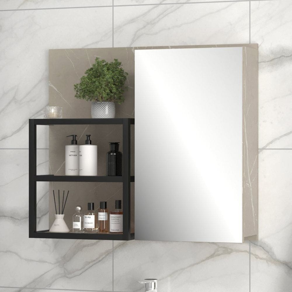 Espelheira para Banheiro 66x77cm Safira Marmo / Crema
