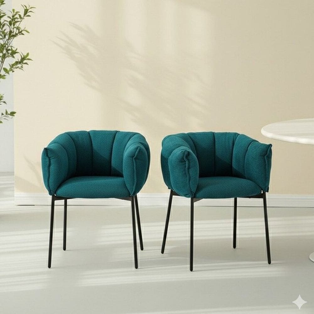 Kit 2 Cadeiras para Sala de Jantar Estofadas com Base de Aço Joy Azul Entardecer