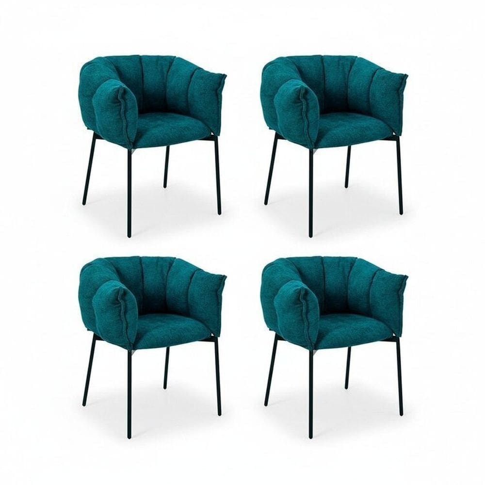 Kit 4 Cadeiras para Sala de Jantar Estofadas com Base de Aço Joy Azul Entardecer