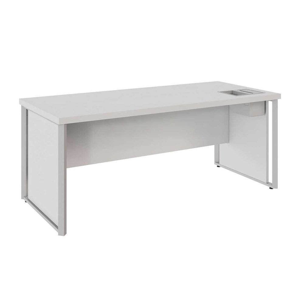 Mesa de Escritório 180cm Diretor com Caixa de Tomadas e Porta Objetos Corporate Cinza