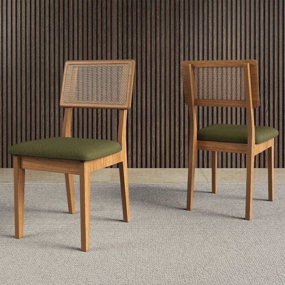 Kit 4 Cadeiras Estofadas Encosto Telado Estrutura 100% Mdf Bolonha Freijó/Verde