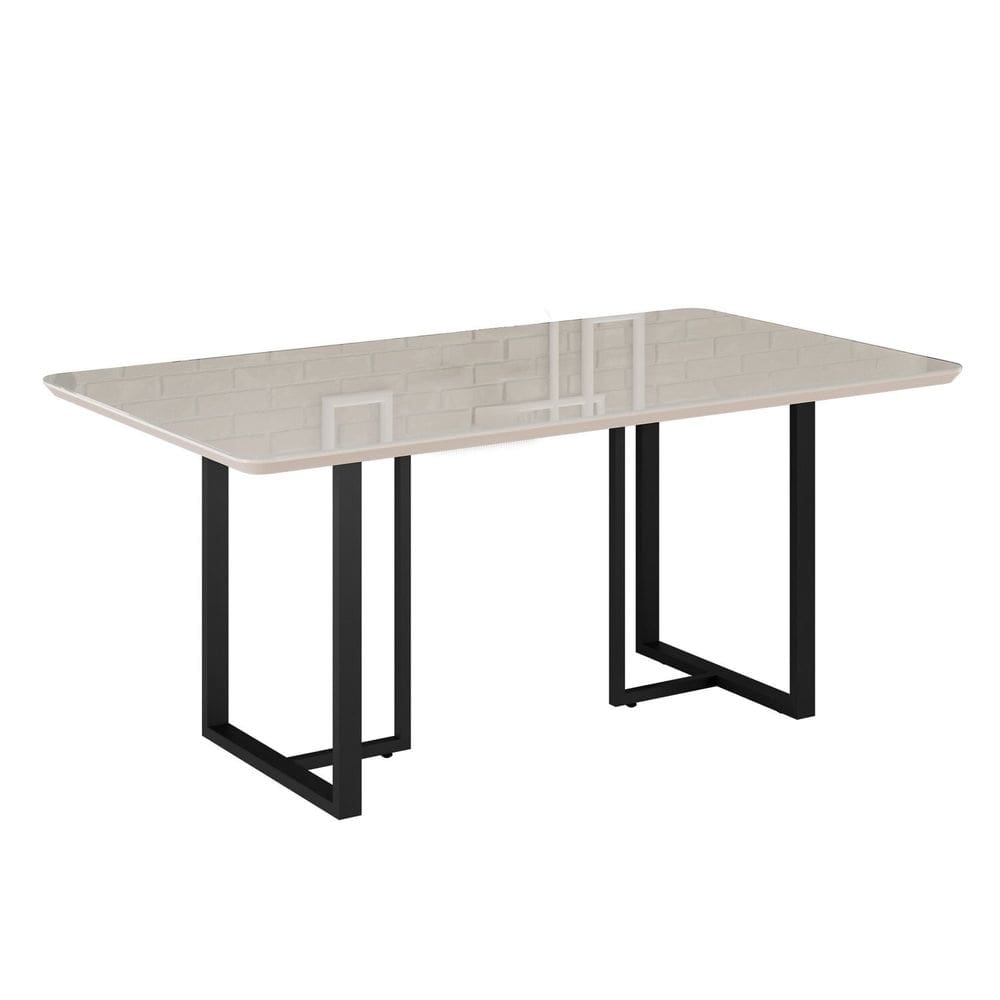 Mesa para Sala de Jantar Retangular 160x90cm Mdf com Vidro Lunna Preto Fosco / Off White
