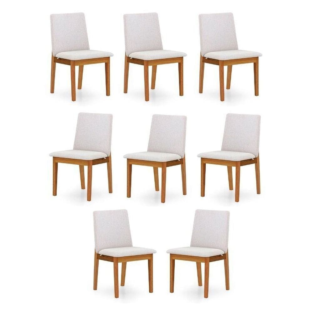 Kit 8 Cadeiras para Sala de Jantar Estofada Madeira Maciça Cecília Bege Claro
